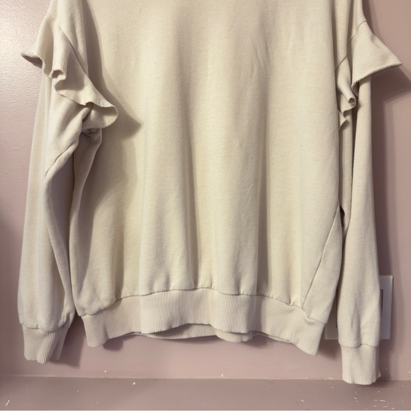 Aerie Ruffle Shoulder Crewneck Sweater Cream Women Size L - Picture 3 of 8